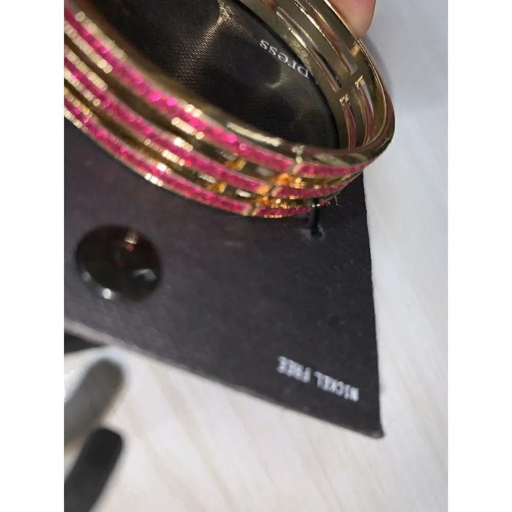 Free Press Triple Band Pink Glitter Gold Bracelet